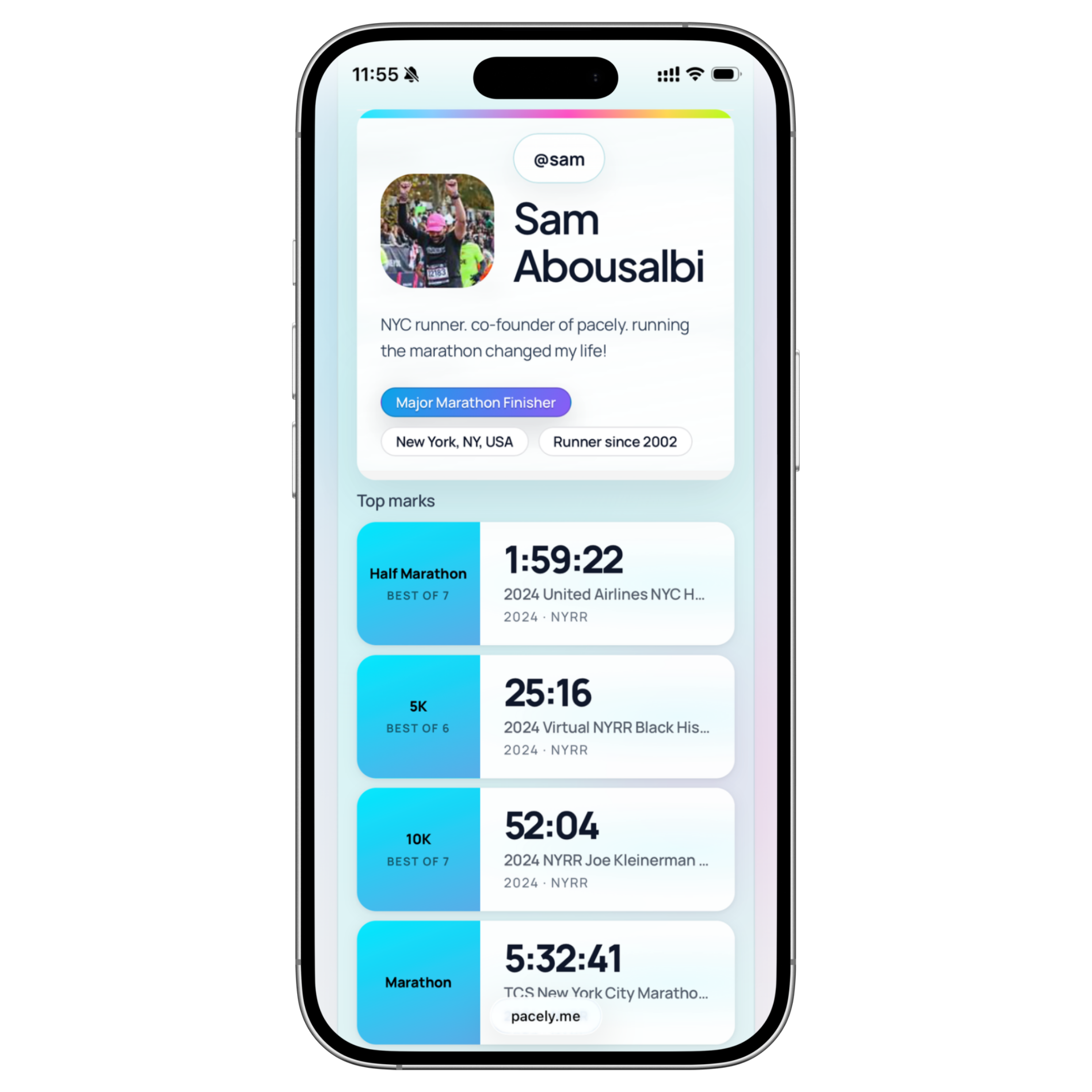 Pacely runner passport — running résumé on mobile